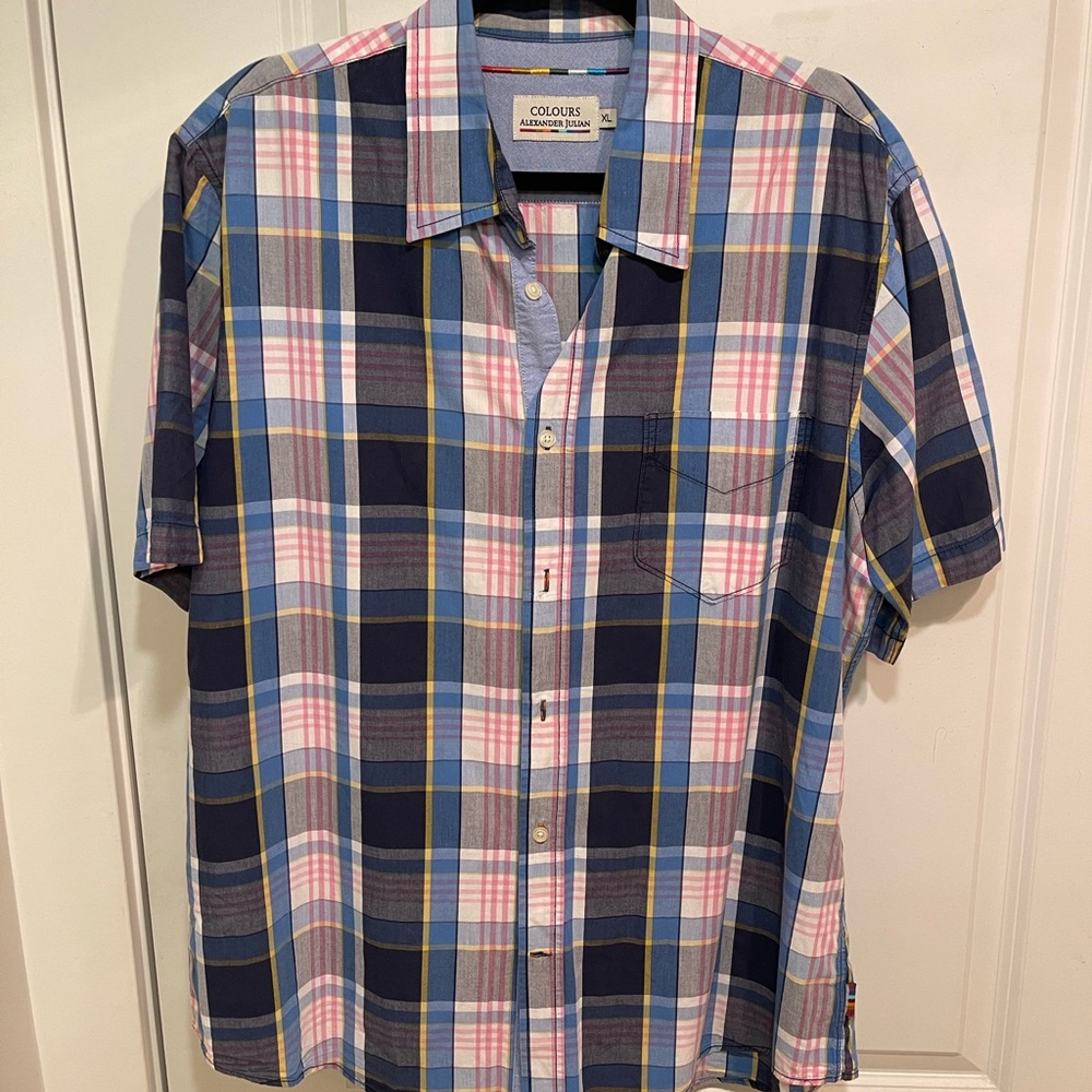 Alexander Julian “Colours” Short Sleeve Shirt – XL – Checkered Pattern
